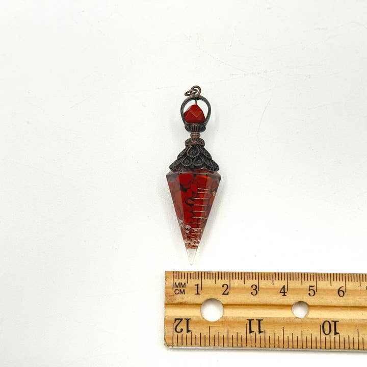 Meraki Gemstones - Wholesale Pendulum Board - Red Jasper Gemstone Chips w/ Copper in Resin Pendulum7
