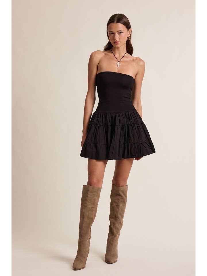 Sky to Moon - Wholesale Dress - Women's - SOLID COLOR DROP-WAIST TIERED TUBE MINI DRESS3