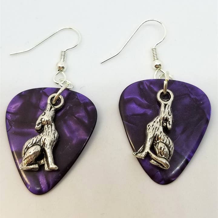 Simply Raevyn - Wholesale Dangle Earrings - Wolf Charm Guitar Pick Earrings19