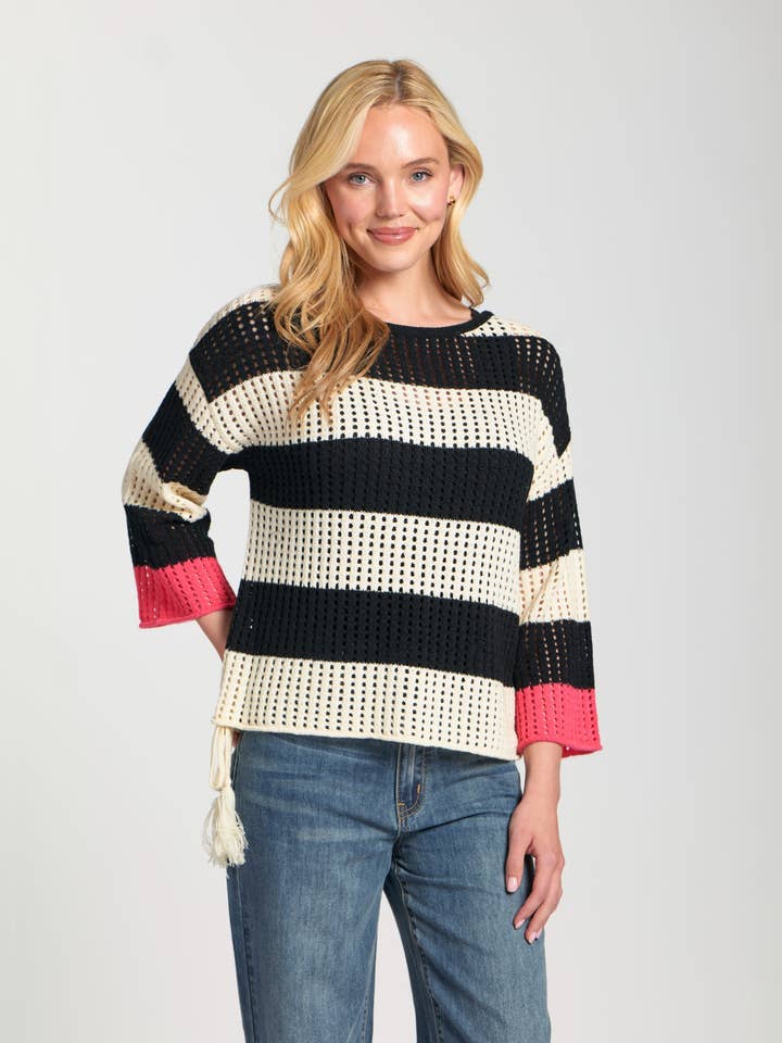 Camisola Moderna de Fita de Croché às Riscas por atacado de APNY