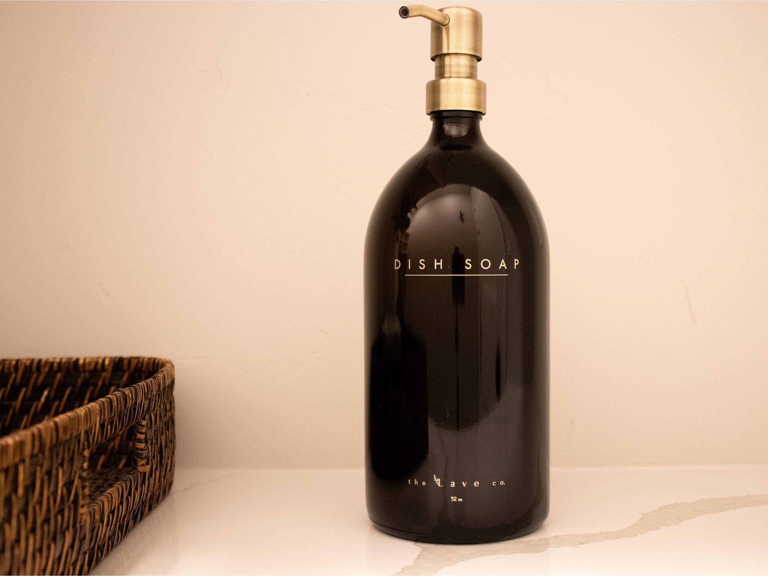 the Lave co - Wholesale Soap Dispenser - 32 oz Amber Glass "Dish Soap" Dispenser w/ Gold Pump3