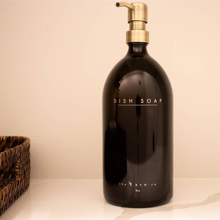 the Lave co - Wholesale Soap Dispenser - 32 oz Amber Glass "Dish Soap" Dispenser w/ Gold Pump3