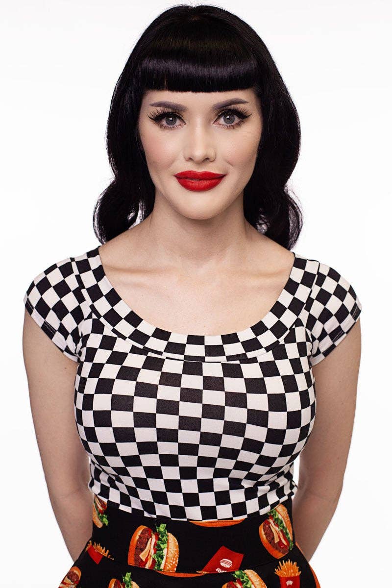 Retrolicious - Wholesale Knit Top - Women's - Boat Neck Top in Checkers2