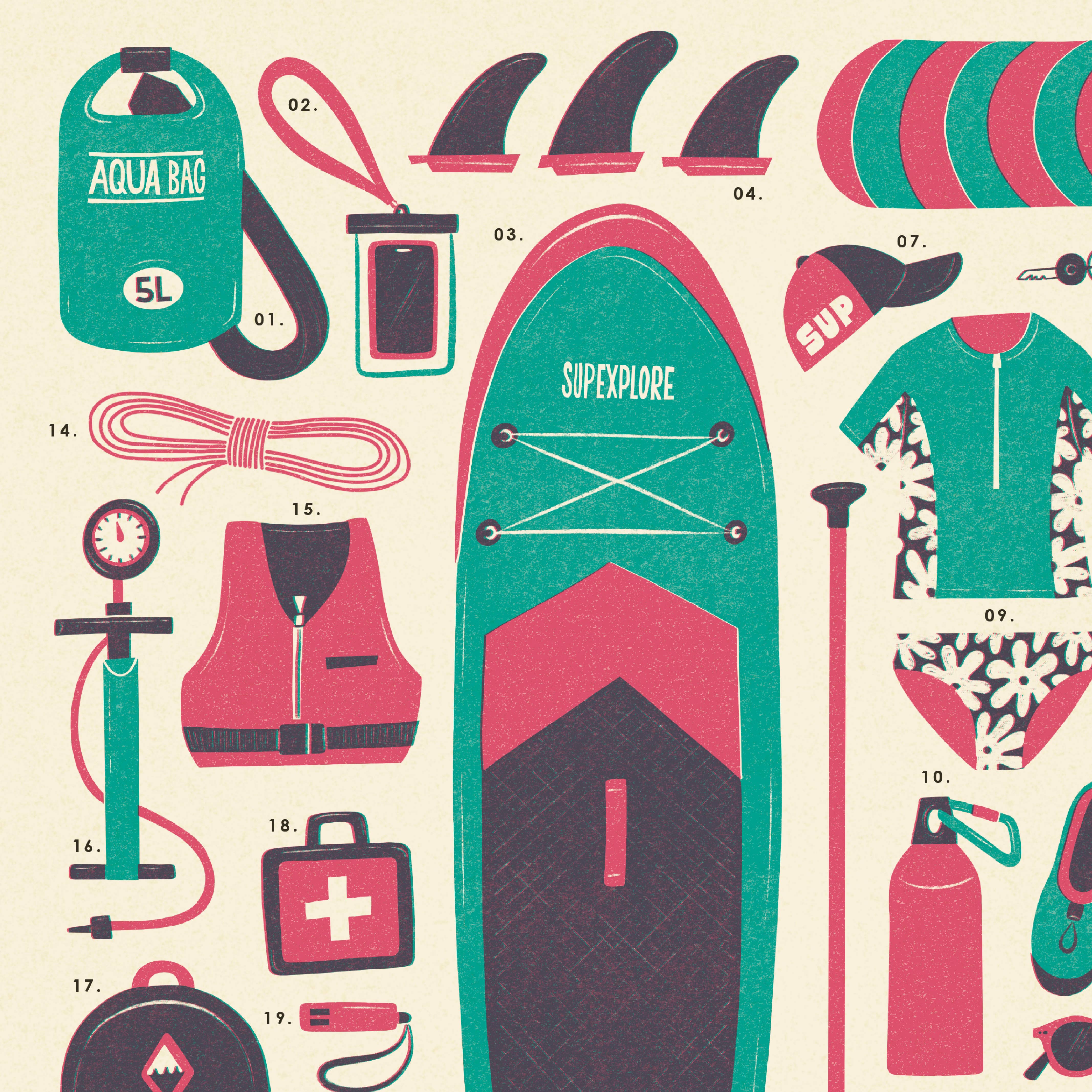 Bird & Co Studio - Wholesale Art Print - Paddle Boarding Kit | Retro Water Sport Adventure Art Print2