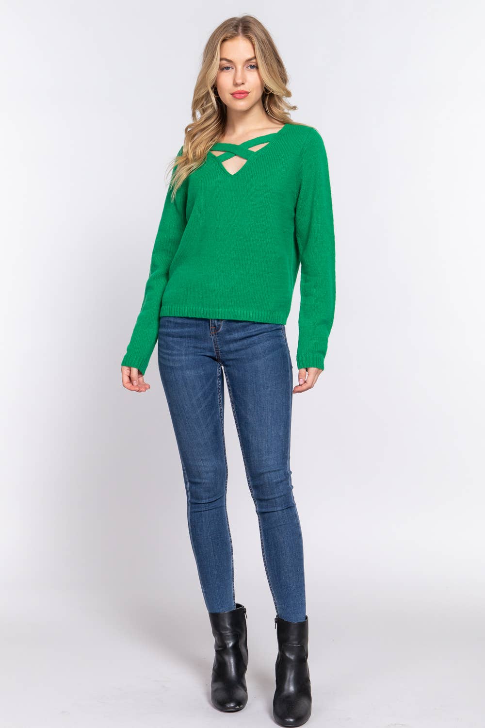Active Basic | Active USA - Wholesale Knit Sweater - Women's - Long Sleeve V-neck With X Strap Sweater16