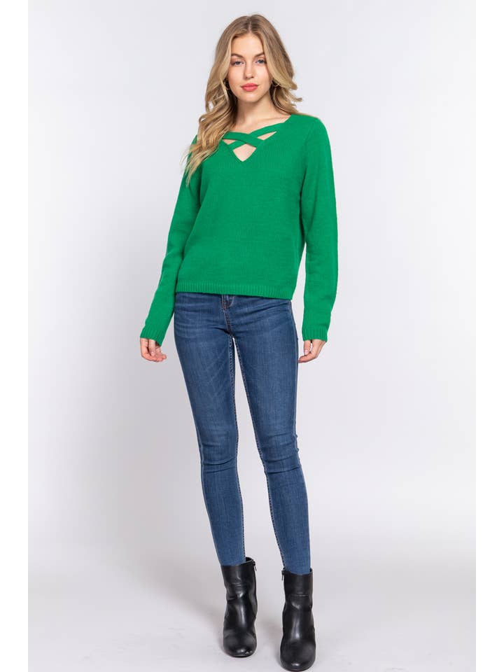 Active Basic | Active USA - Wholesale Knit Sweater - Women's - Long Sleeve V-neck With X Strap Sweater16