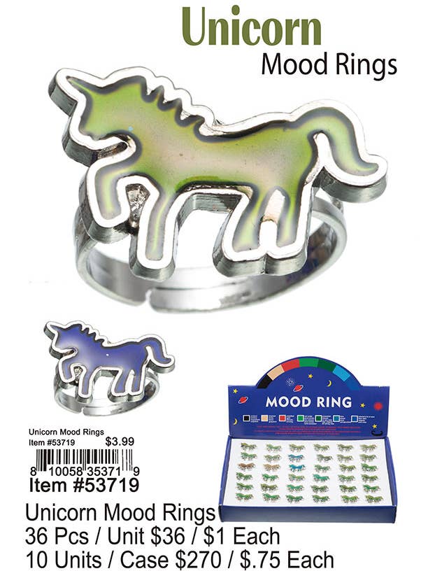 Unicorn Mood Rings for wholesale by Puka Creations