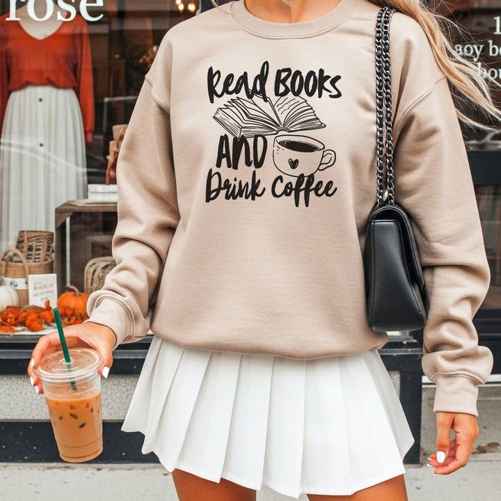 Read Books And Drink Coffee Gildan Crewneck Sweatshirt for wholesale by The Swoon Room