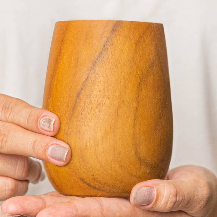 Rounded Teak Wood Cup for wholesale by Rainforest Bowls