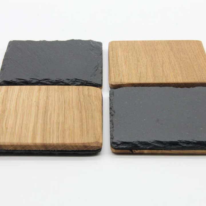 Set di sottobicchieri “Quadros” in legno di quercia e ardesia per la vendita all'ingrosso da parte di Woodequipment24