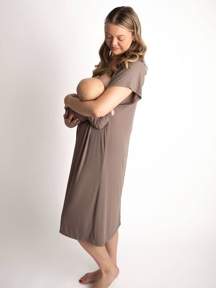 Three Little Tots - Wholesale Dress - Maternity - Cocoa Brown Maternity Mommy Labor & Delivery/ Nursing Gown 11