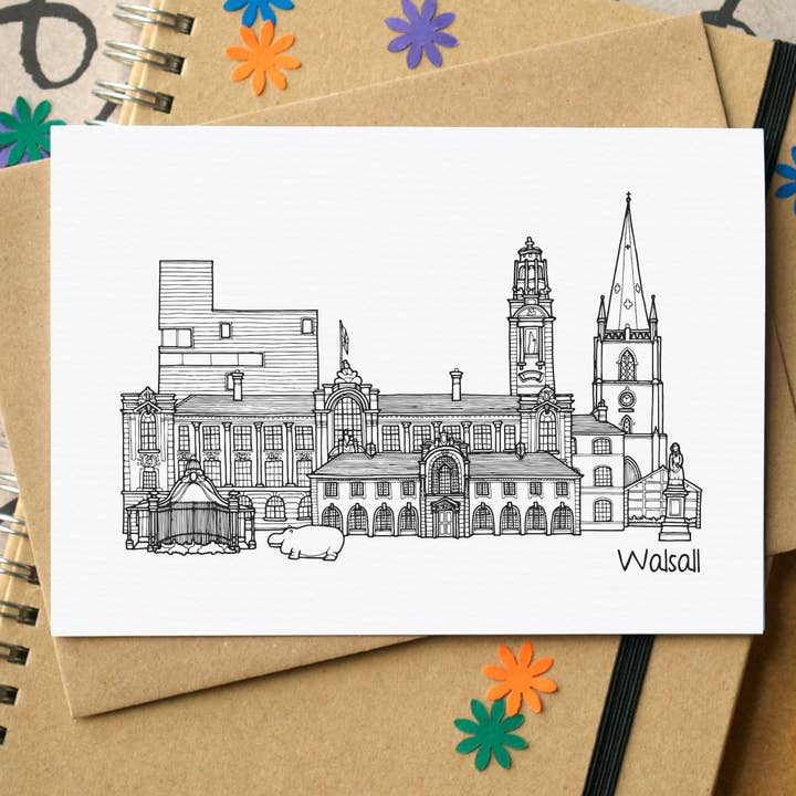 Becka Griffin Illustration – wholesale Everyday greeting card – Walsall Skyline Landmarks Greetings Card