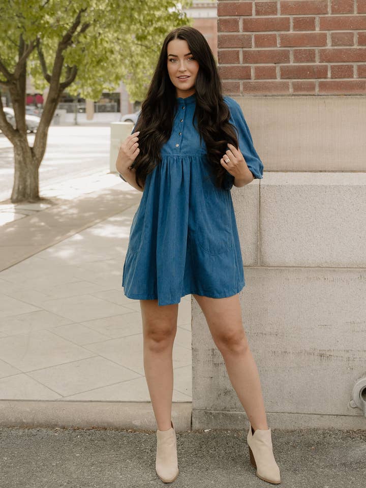 Sutton Corduroy Dress - Teal for wholesale by Indie & Co.