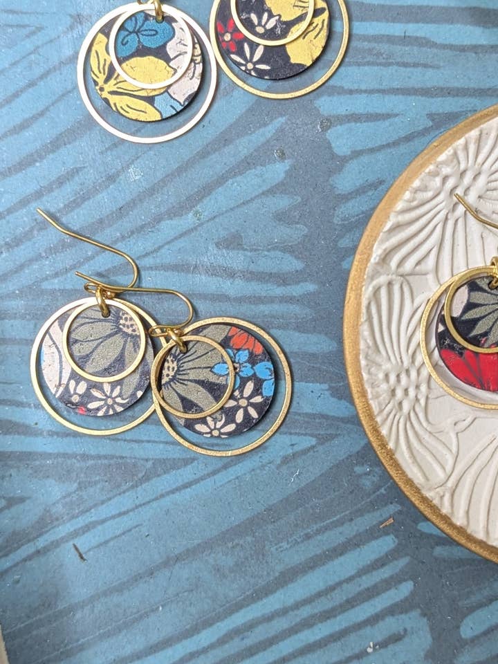 Sixties Floral - Brass Circle Earrings for wholesale by Hello Lovely Cork Co.