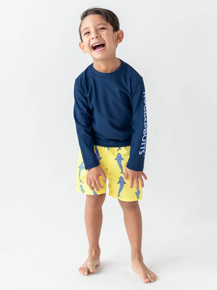 RuffleButts + RuggedButts - Wholesale Swim Shorts - Kids - Boys Jawsome Shark Swim Trunks