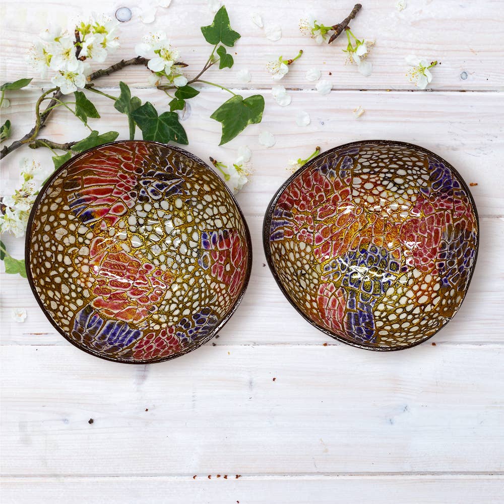 VIE - Wholesale Decorative Plate/Dish/Bowl - Hand-Painted Coconut Bowls, Lacquered, Set of 256