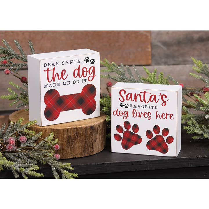 The Hearthside Collection - Wholesale Sign - Santa's Favorite Dog Box Sign, 2 Assorted1