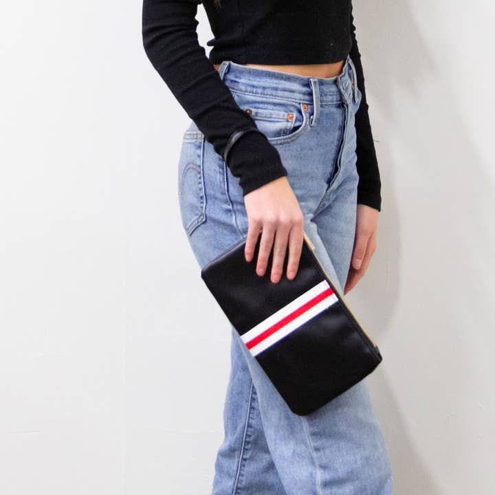 Funky Monkey Fashion - Wholesale Wristlet - $2.97 Closeout Preppy Stripe Zipper Clutch - Red/White
