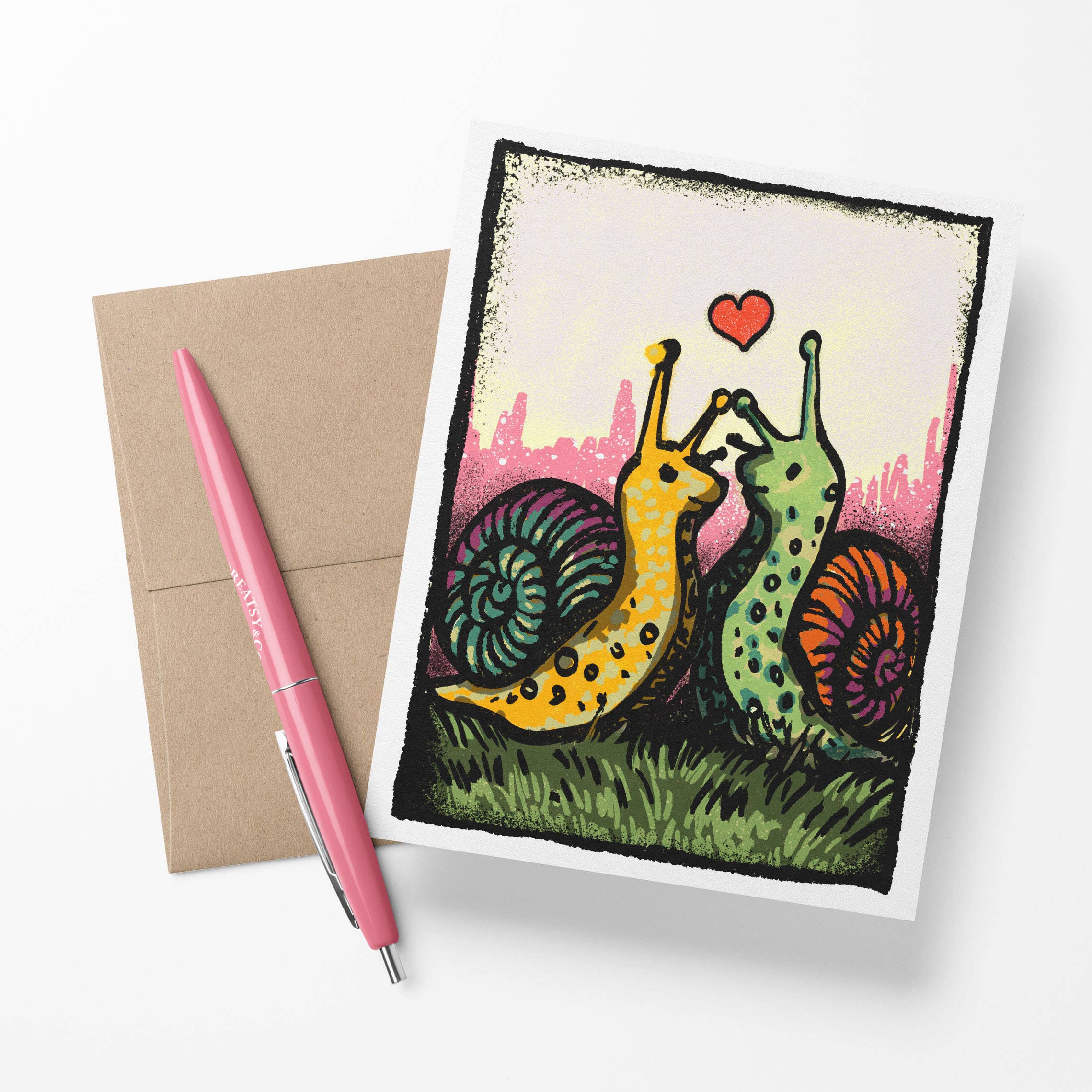 Brainmeats Atelier - Vente Cartes de Saint-Valentin - Doux et Lent – Carte de Saint-Valentin Amour d'Escargot2