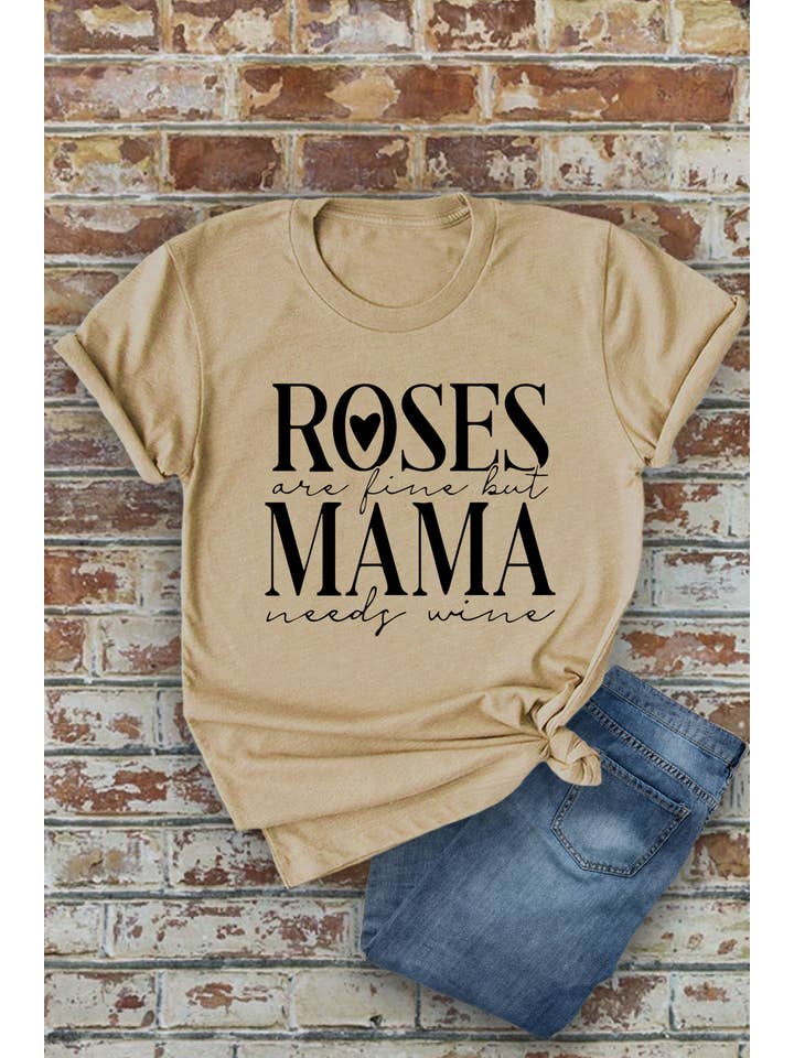 Top Avenue - Wholesale Screen printed t-shirt – Women′s - Roses Are Fine But Mama Needs Wine, Valentine, Unisex Round Neck T-Shirt11