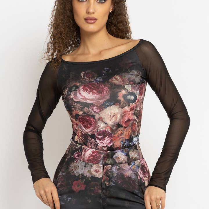 CAMICETTA CON MANICA A RETE - FIORI VINTAGE per la vendita all'ingrosso da parte di Fashion Roots