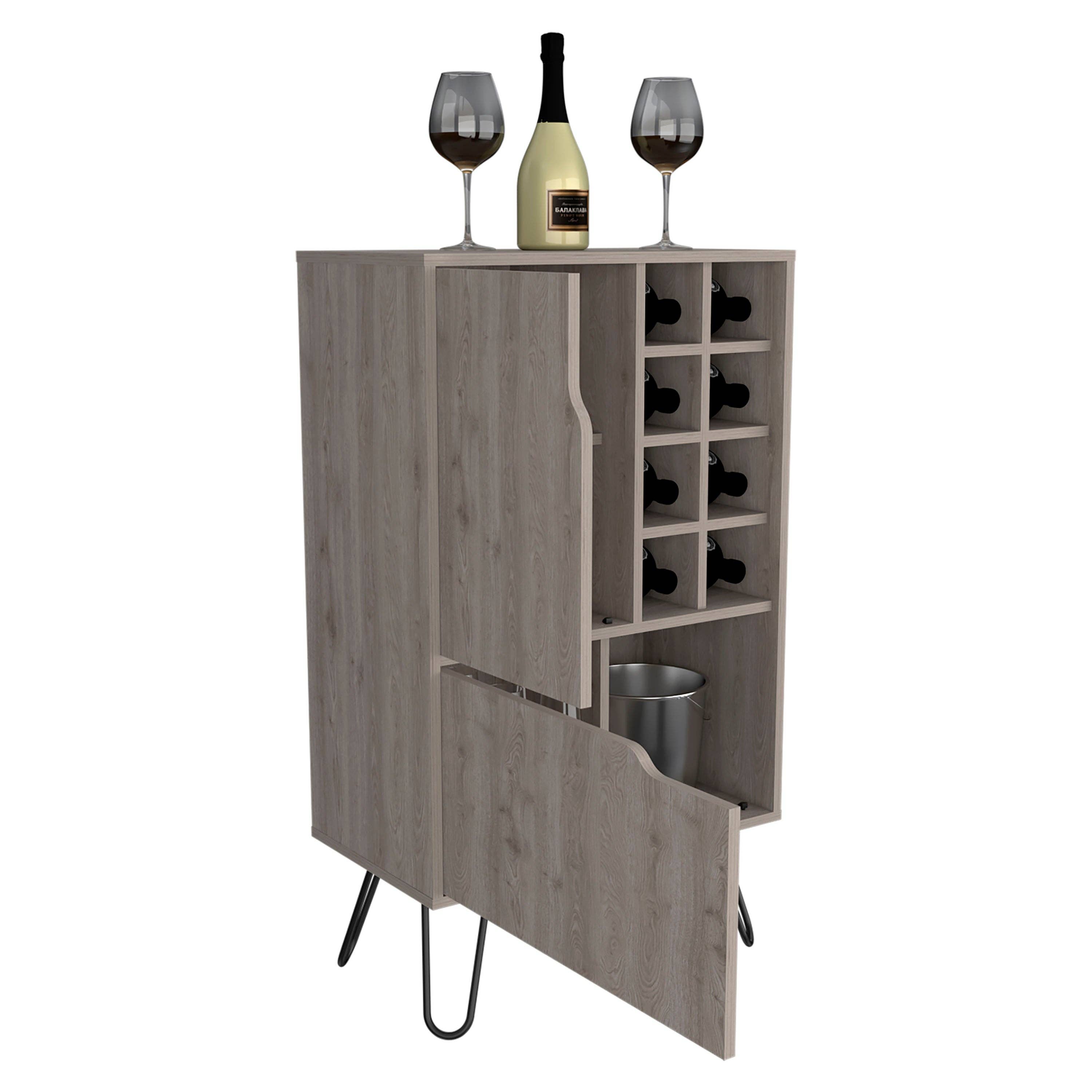 Zamna L Bar Sgl Door Cabinet, 8 Wine Rack, Gray for wholesale on Faire9