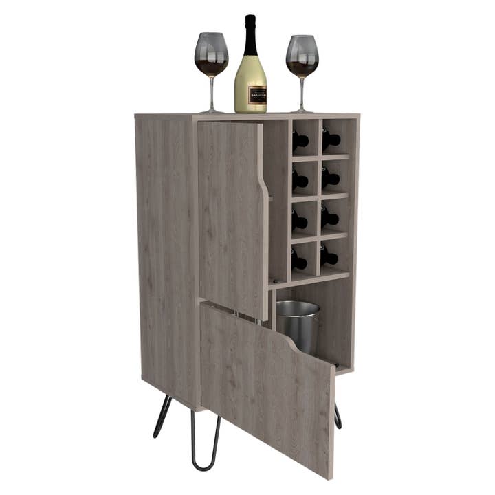 Zamna L Bar Sgl Door Cabinet, 8 Wine Rack, Gray for wholesale on Faire9