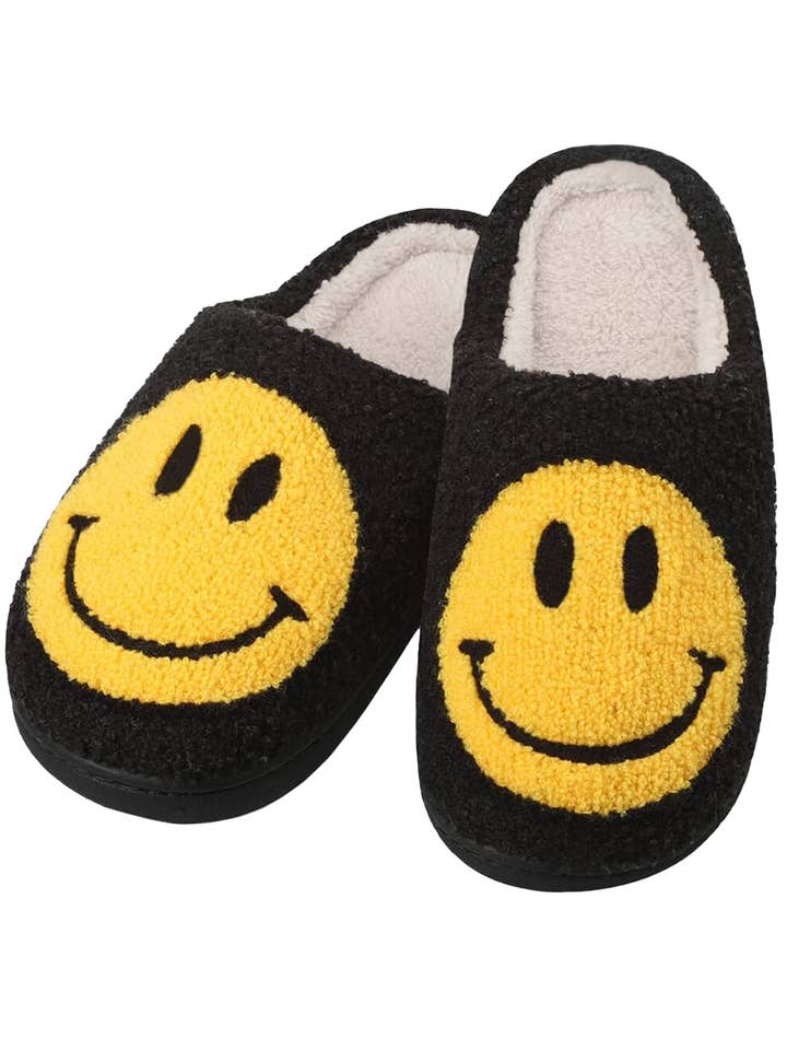 ASSORTED Smiley Terry Cloth Fuzzy Sherpa Fleece Slippers for wholesale on Faire4