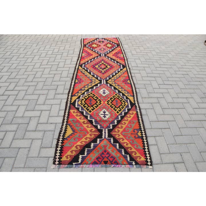 2,8x10,2 ft Turkish Vintage Rug, Runner Rug, Red Yellow Oriental Wool Rug for wholesale by The Loom Wholesale