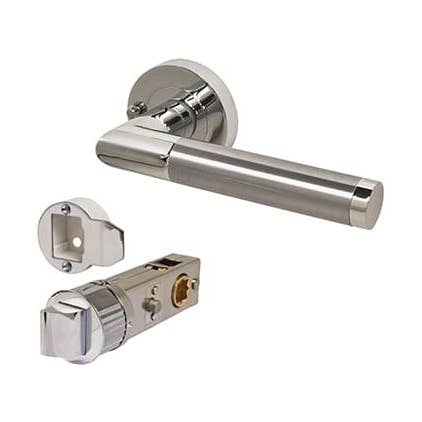 Diybasket – wholesale Knob/pull – Excel Serena Lever Door Handle on Rose - Smartlatch Privacy Set - Polished/Satin Chrome0