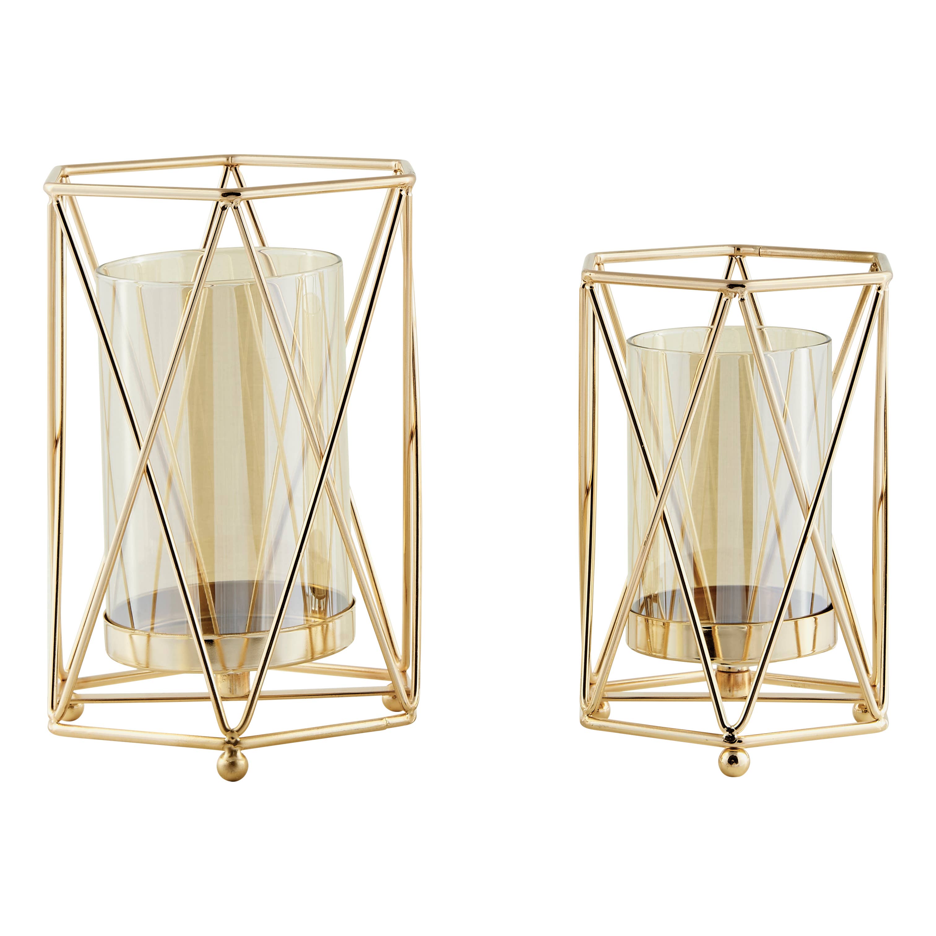 Danya B - Wholesale Candle Holder - Prism Warm Gold Hurricane Candle Holders - Set of 21