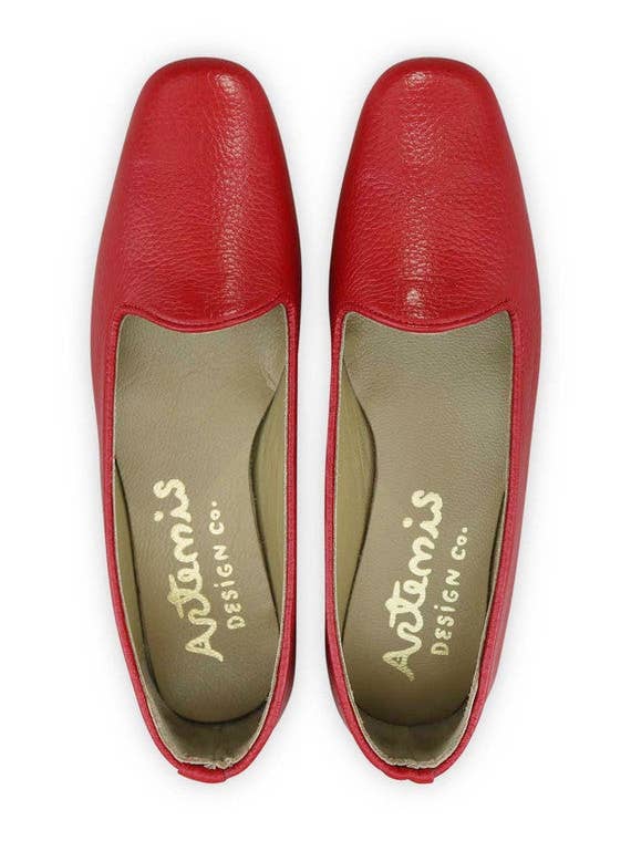 Damen-Slipper aus Leder, Lippenstift Rot für den Großhandel von Artemis Design Co.