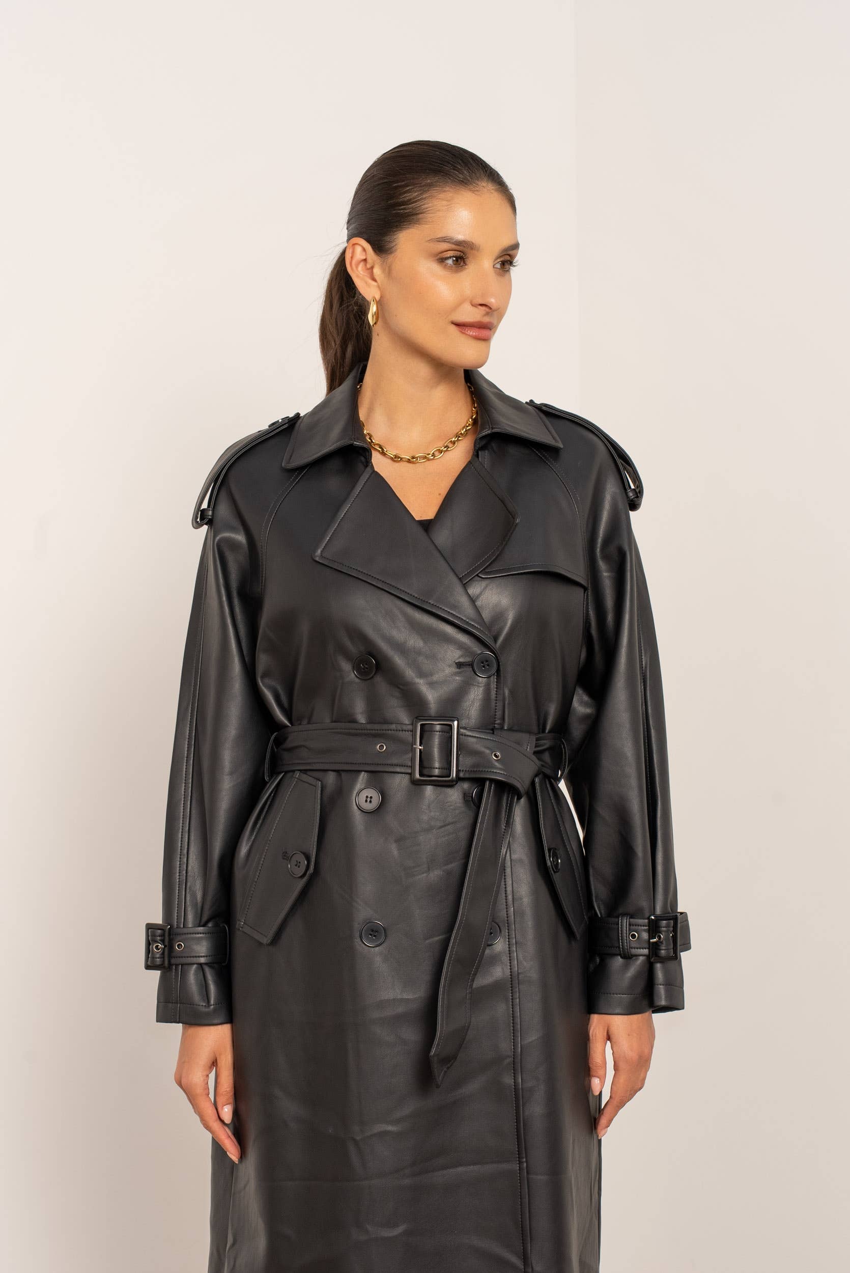 Attentif Paris - Wholesale Trench Coat - Women's - Long vegan leather trench coat5