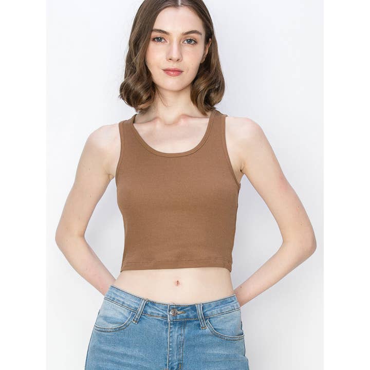 Timeless - Wholesale Tank Top - Women's - Cropped Scoop Neck Ribbed Tank Top