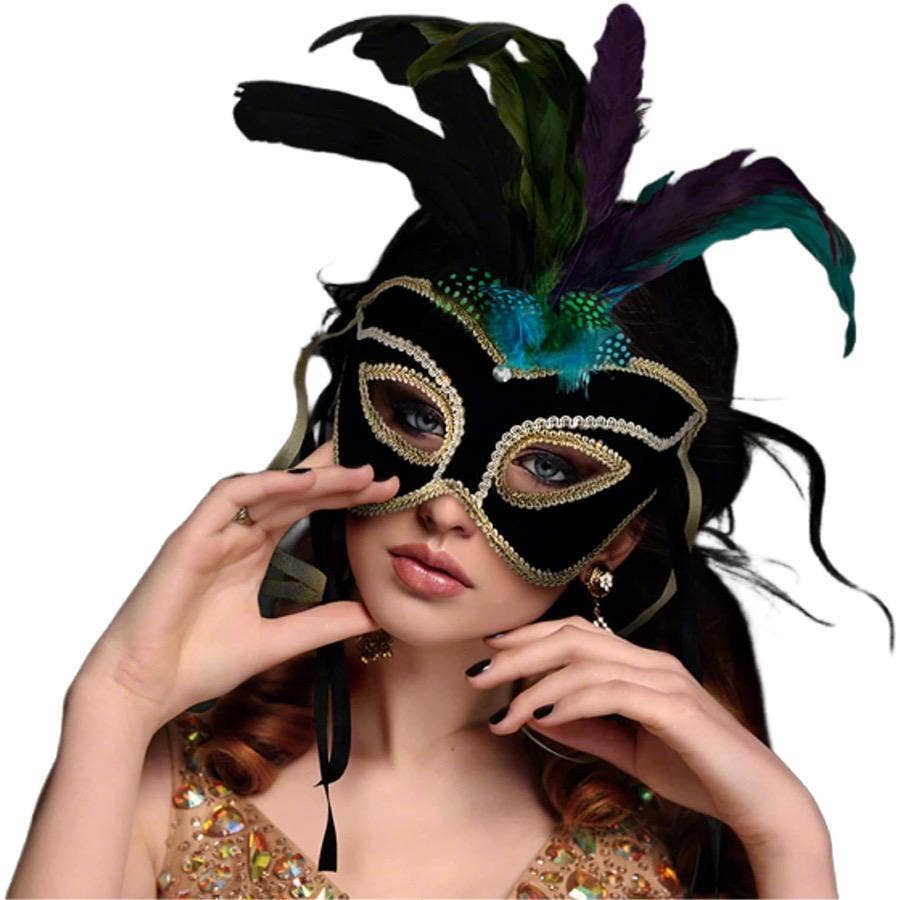 Blinkee.com, LLC - Wholesale Costume - Unisex - Velvet And Feather Unlit Carnival Mask