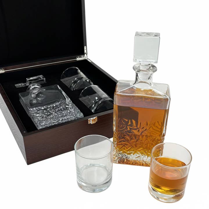Decanter Set with Deluxe Wooden Box for wholesale by The Abby Smith Brands