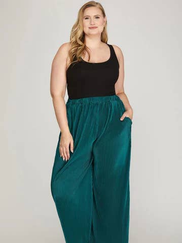 PANTALON LARGE TAILLE ÉLASTIQUE VERT SARCELLE AVEC POCHES GRANDE TAILLE pour la vente par Stylish Wholesale