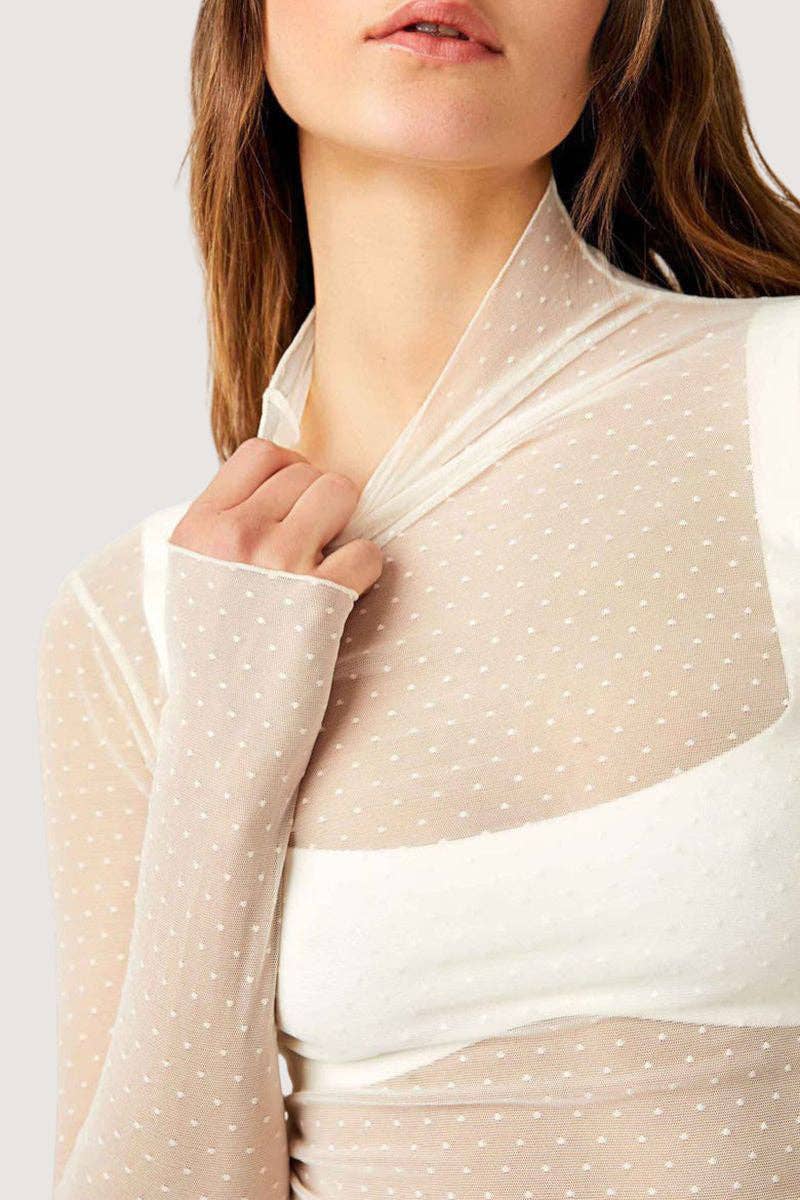 Mccolin - Wholesale Blouse – Women’s - Sheer Turtleneck Long Sleeve Blouse1