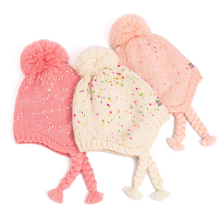 Peppercorn Kids - Wholesale Beanie - Kids - Girls Speckled Knit Winter Hat with Braids - Ages (2-12 Y) 5