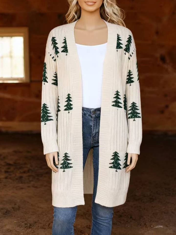 Rosa Clothing - Wholesale Cardigan - Women's - Knitted Loose Christmas Cedar Jacquard Cardigan2