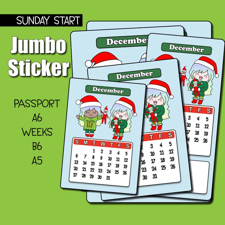 2026 Dezember Kalender Jumbo-Aufkleber - Wochenanfang Sonntag für den Großhandel von Shine Sticker Studio