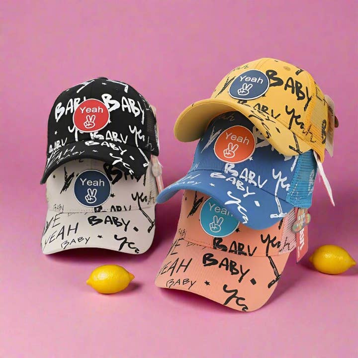 Children Graffiti Print Kids Sunshade Mesh Cap for wholesale by KiddieKickz