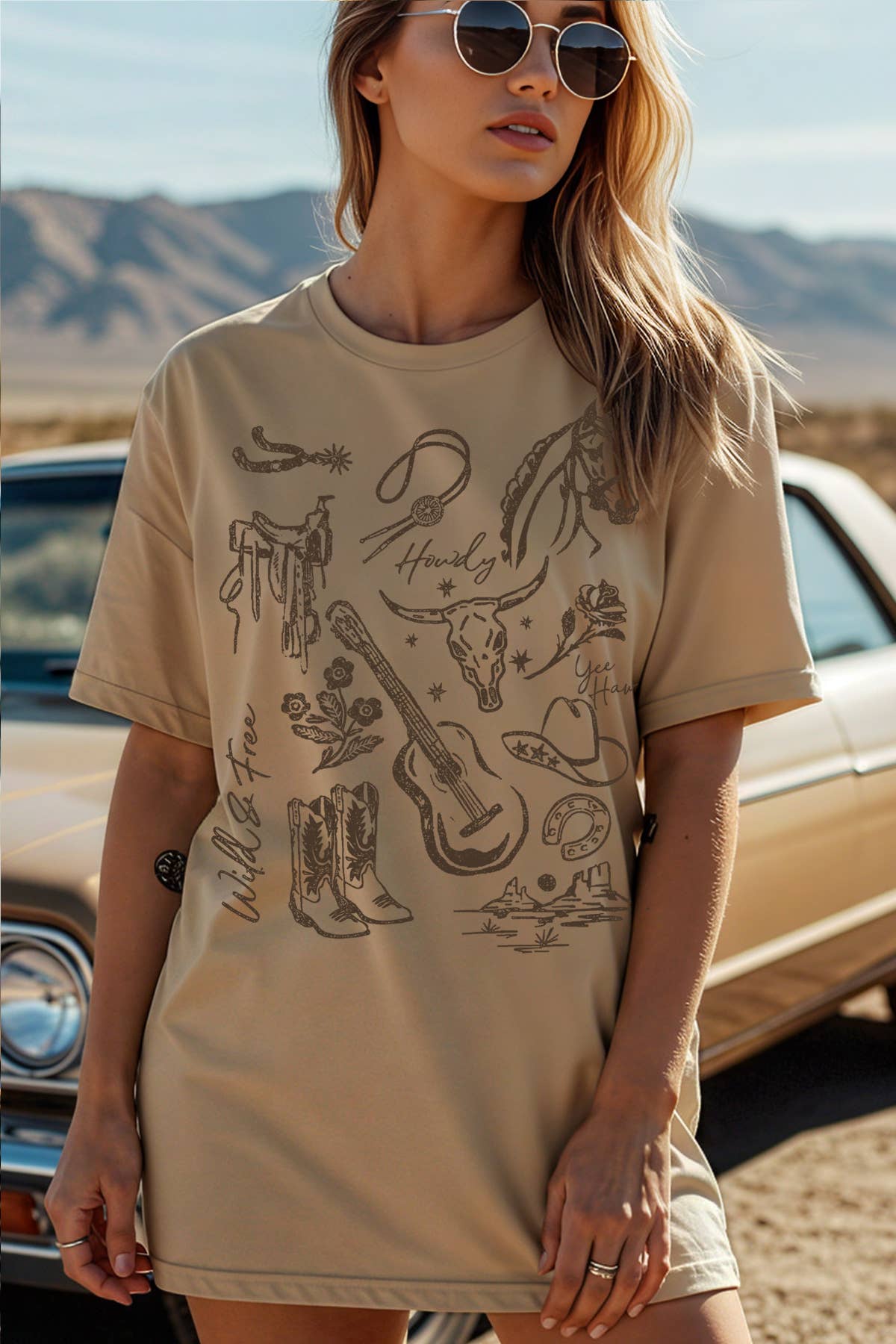 Amused by Blue - Vente T-shirt sérigraphié – femme - Haut à manches courtes avec imprimé graphique occidental pour femmes5