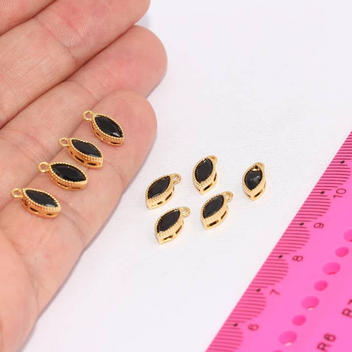 11 mm 24k Glänsande Guld CZ Svart Kristall Armband Berlocker, ZRCN6 för wholesale av QueenJewelryM