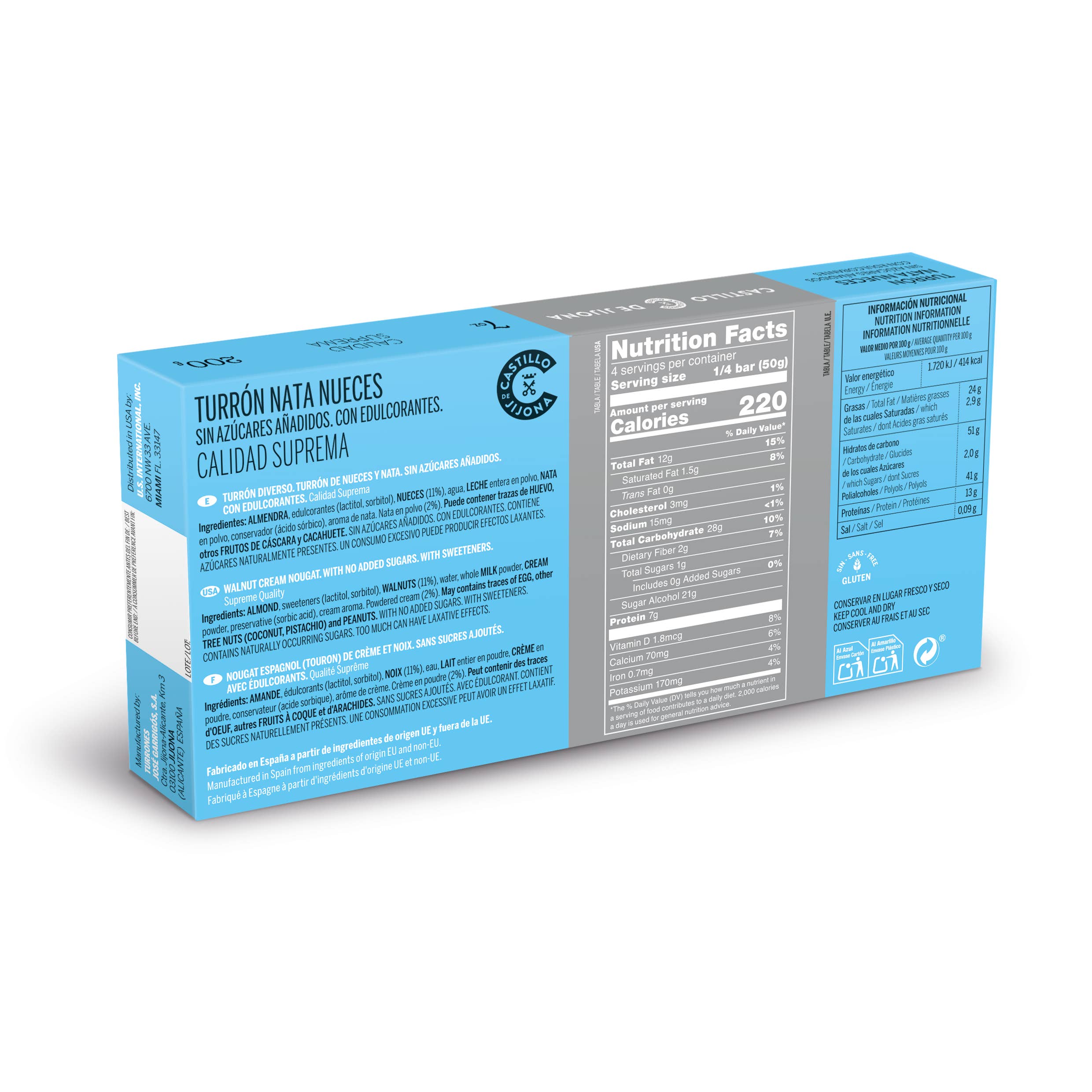 CASTILLO DE JIJONA - Wholesale Nougat - Supreme Quality Sugar-Free Nut Cream Nougat (200g)1