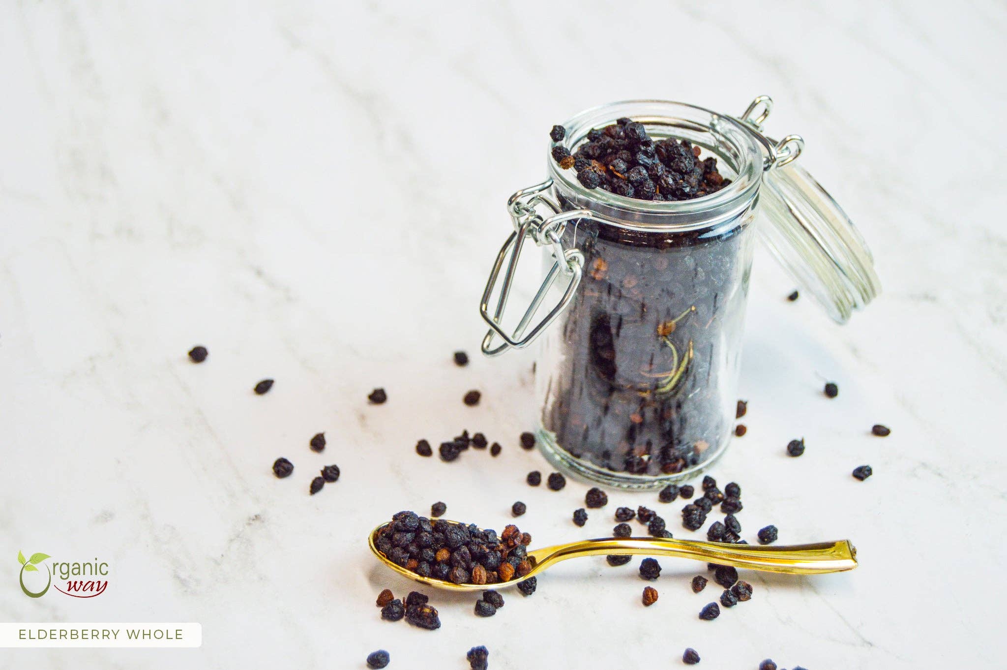 Organic Way LLC – Fruta seca/desidratada por atacado – Sabugueiro Seco Inteiro para Chá de Ervas | Colheita Selvagem Europeia | Certificado Kosher e USDA | Sem OGM e Sem Glúten | Testado para Pureza | 100% Cru da Albânia3