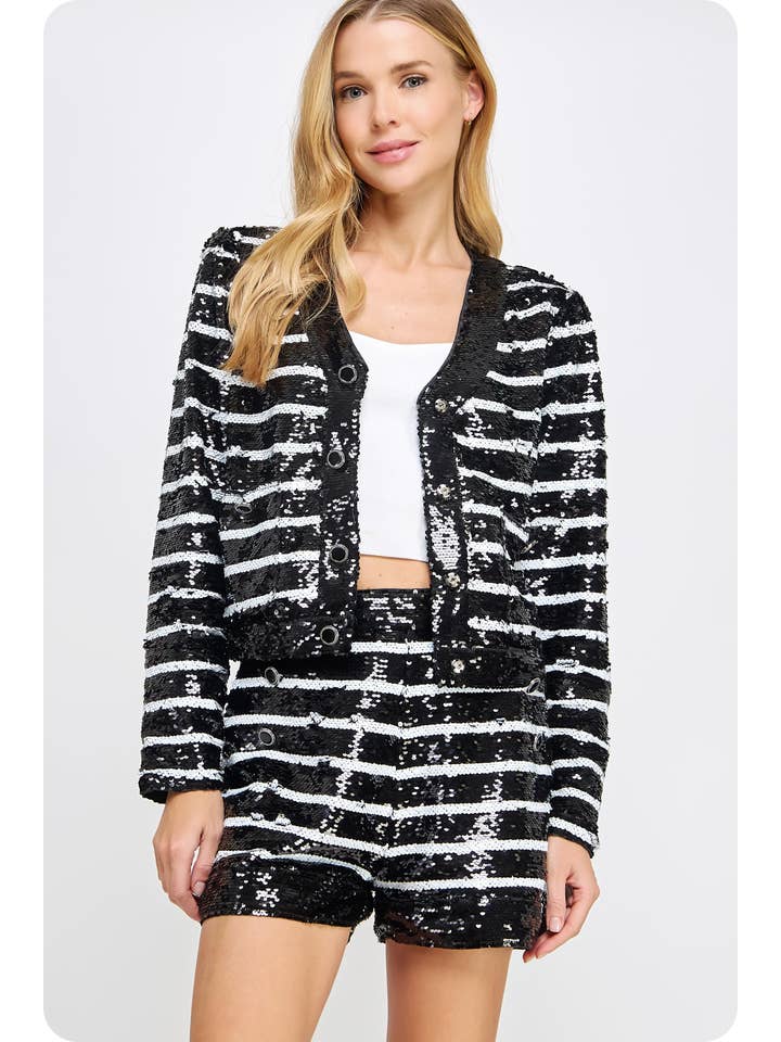 Black white Stripe Sequins Jacket for wholesale on Faire