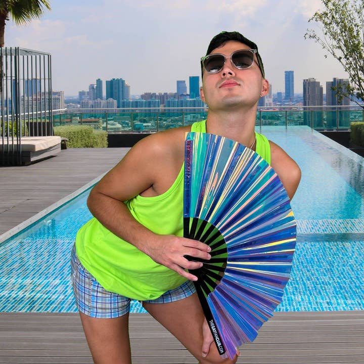 The Gay Fan Club - Wholesale Handheld Folding Fan - Iridescent Holographic Hand Fan4