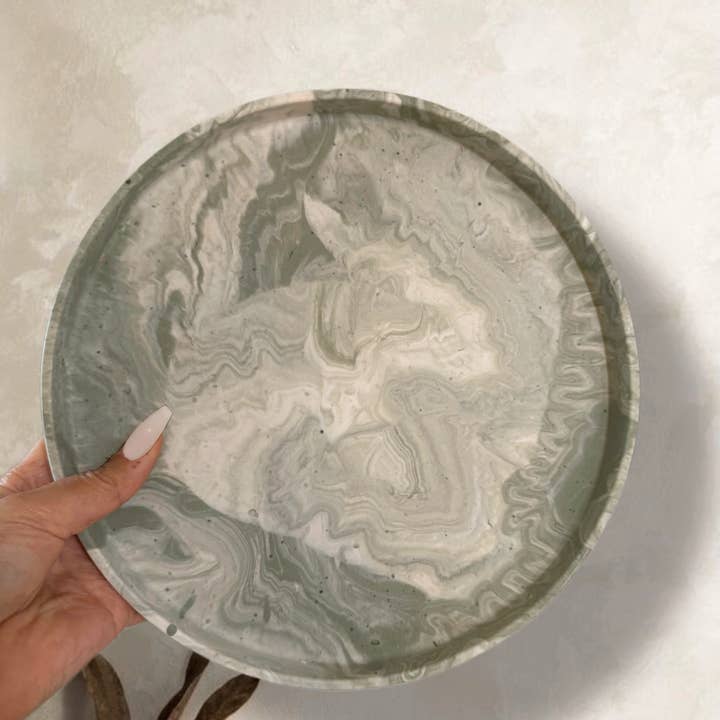 My Milky Candle - Wholesale Decorative Tray - large round handmade Jesmonite tray in marble or plain colors4