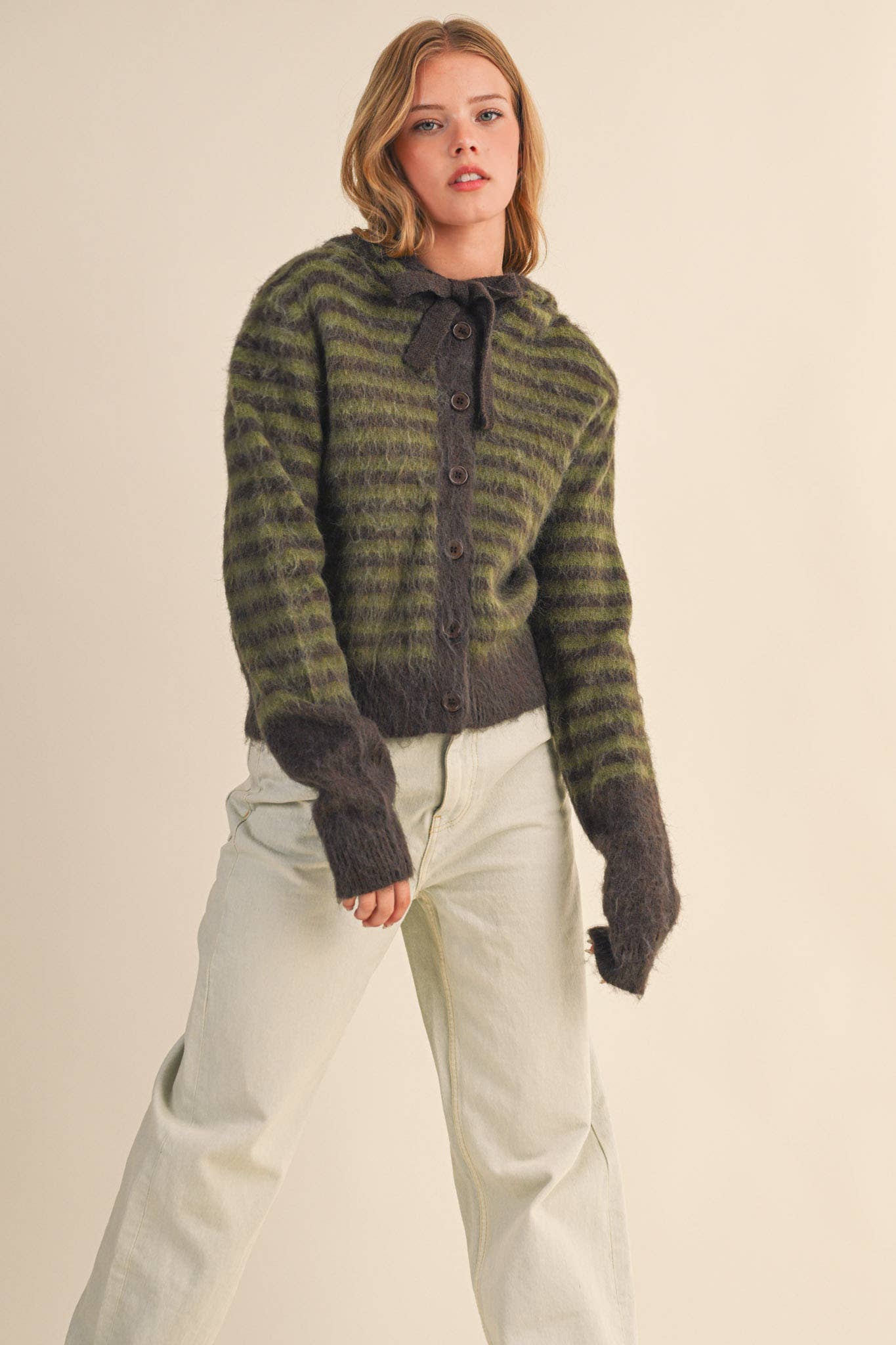 &MERCI - Wholesale Cardigan - Women's - STRIPED HOODIE SWEATER CARDIGAN MSW1106372